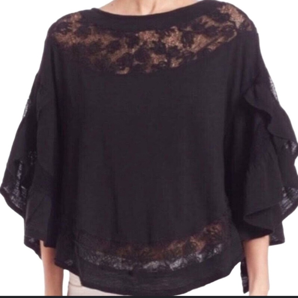 Free People Black Lace Accent Blouse